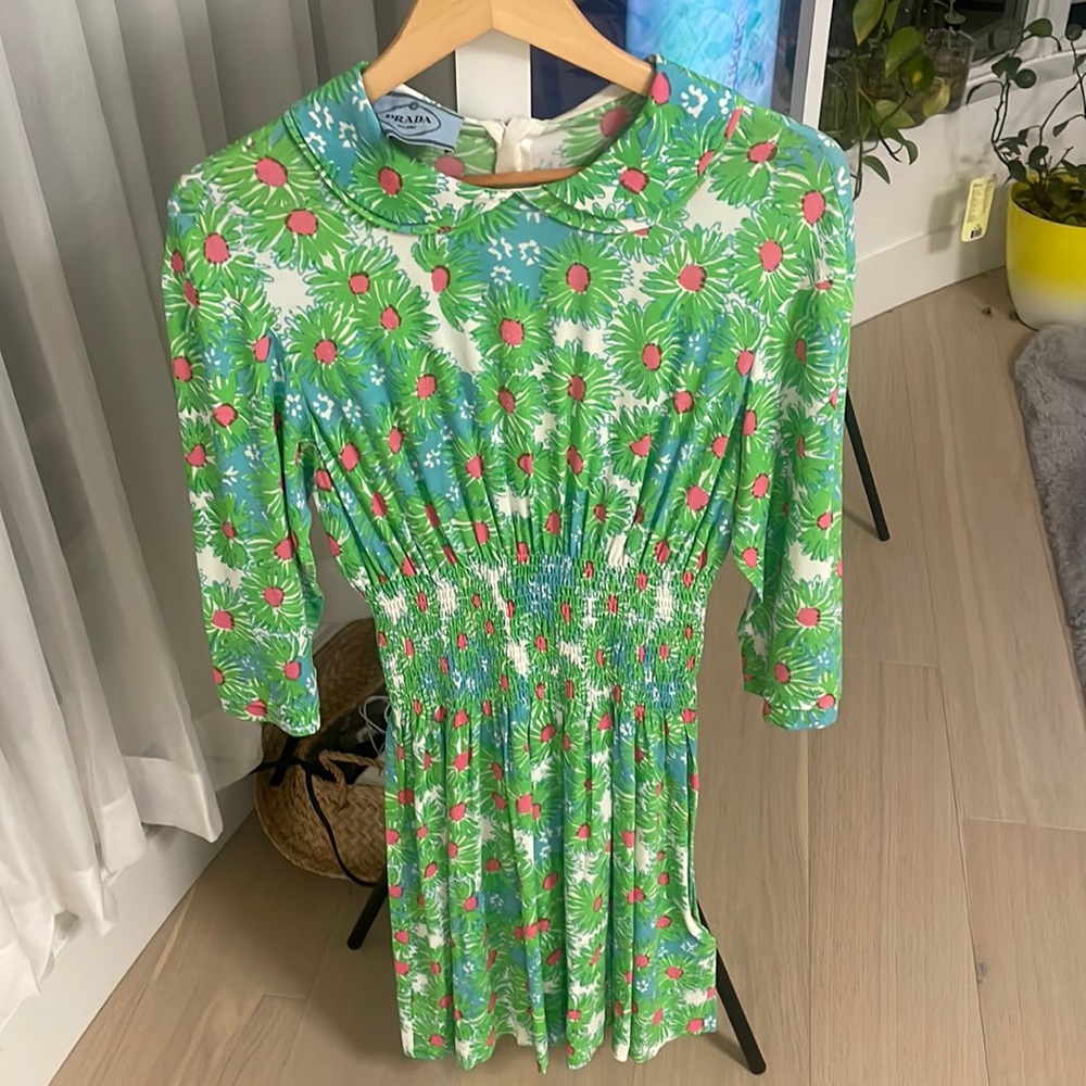 Green silk dress from Prada